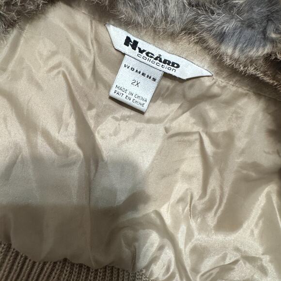 NYGARD Jacket Womens 2X Beige Suede Rabbit Fur Collar Knit Body Western Boho - Picture 9 of 10
